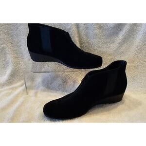 Aerosoles Allowance Suede Zip Front Leather Ankle Booties Women Size‎ 10W Black